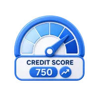 Credit-Friendly Financing--Advantage-car-&-credit - Advantage Car and Credit - Advantage Car and Credit Blue credit score badge with a gauge showing the value 750 on a blue arc
