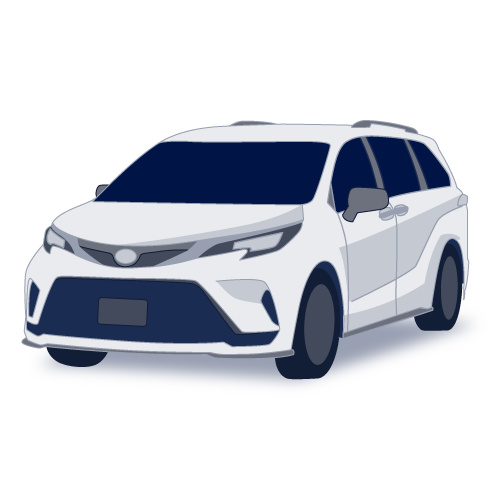 Cartoon-style illustration of a white SUV parked on a gray surface (front 3/4 view)