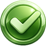 Green circular approval badge with a white checkmark