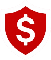 Red shield icon with a white dollar sign, symbolizing financial protection or security for money