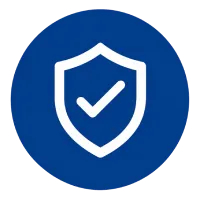 Security shield with a checkmark on a blue circular background, indicating verified protection.